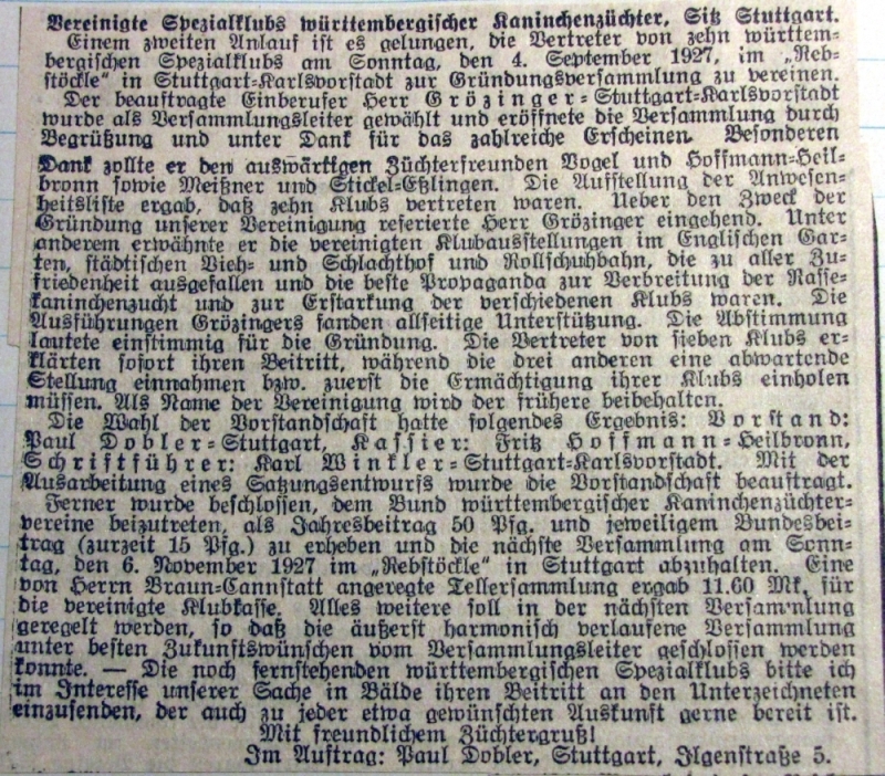 Zeitungsartikel (Tierbörse) Neugründung 1927
